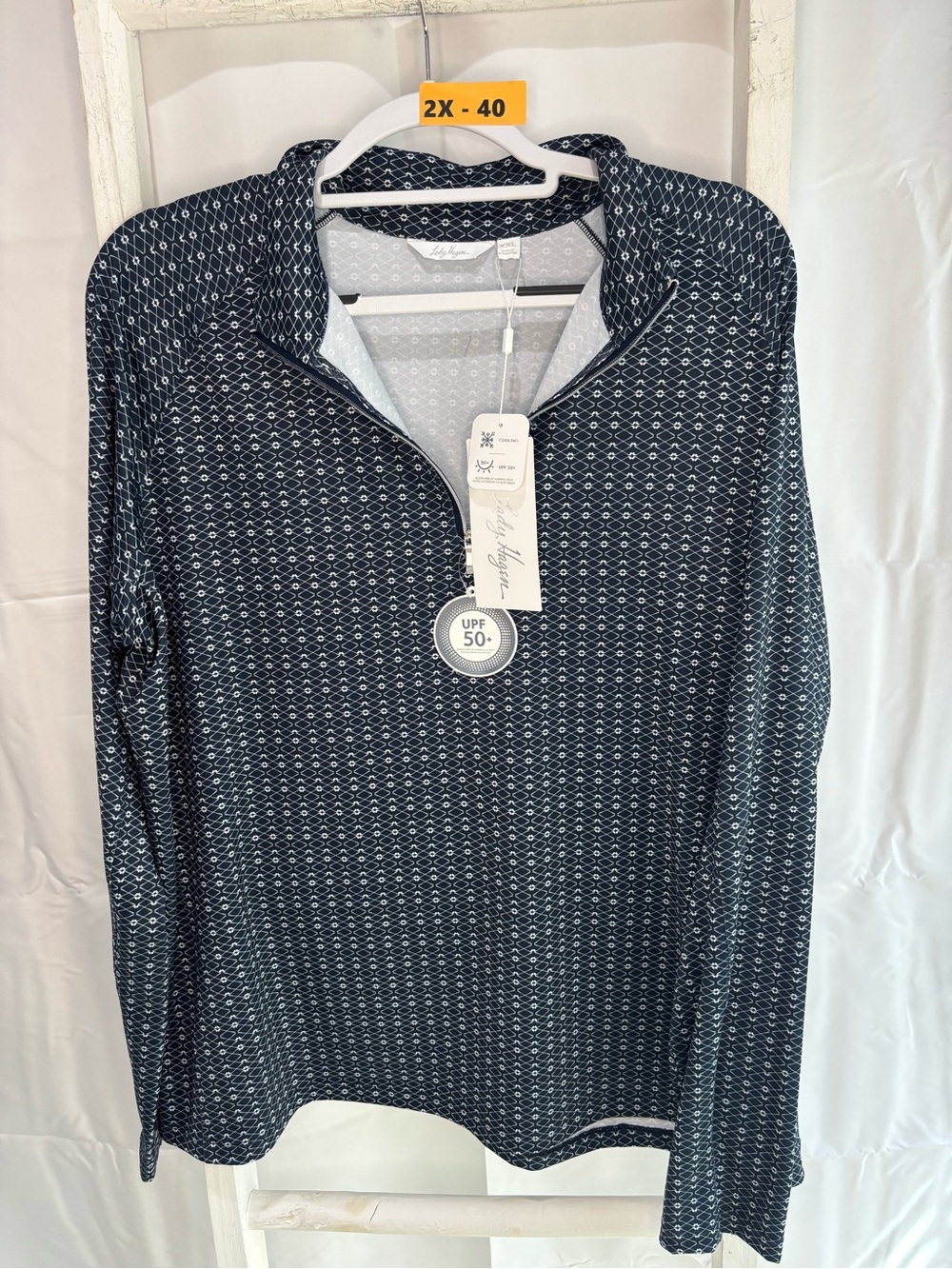 Lady Hagen Navy and White Patterned Long-Sleeve Quarter-Zip